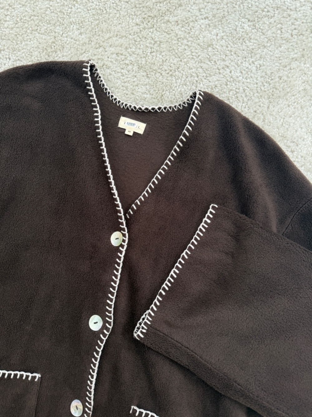 Donni Polar Fleece Brown Button-Front Contrast Stitch Cardigan XS - Picture 8 of 8